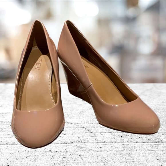 J. Crew Shoes - J Crew Sylvia Patent Leather Wedges Size 7 Tan/Nude